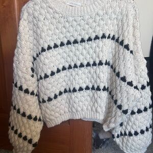 12th Tribe Textured Knit Sweater - Cream and Black